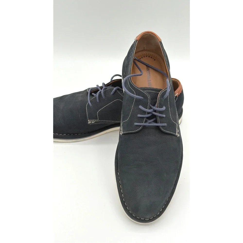 Johnston & Murphy Mens 9.5M Luke Navy Blue Suede Derby Shoes Lace Up Casual Work